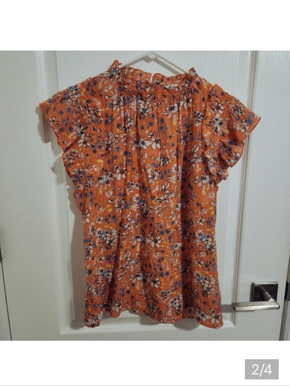 Nanette Lepore Floral Ruffle Blouse - Orange Blue
